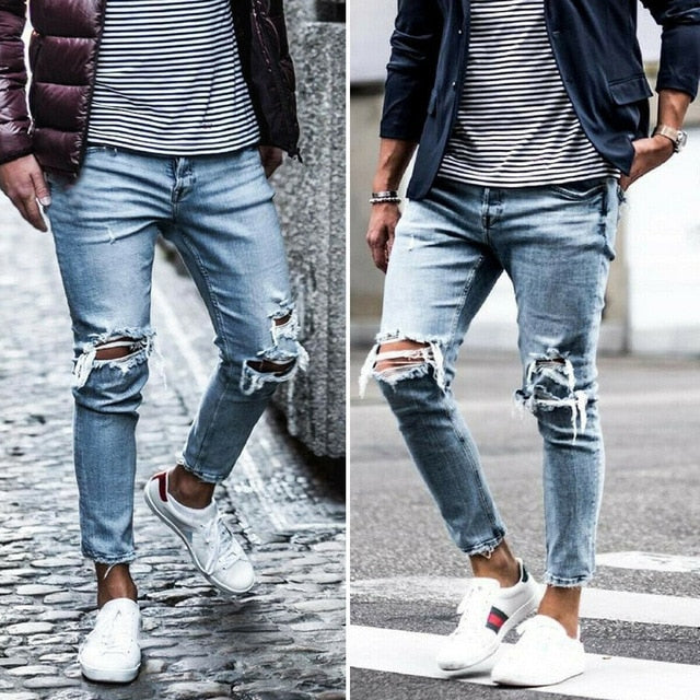 Fashion Men's Jeans Ripped Skinny Jeans Destroyed Frayed Slim Fit Denim Pants Long Pa   94% of our customers enjoyed their ordernts Denim Biker Work Trousers